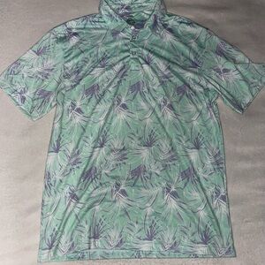 Green and Purple Leaf Print Golf Shirt